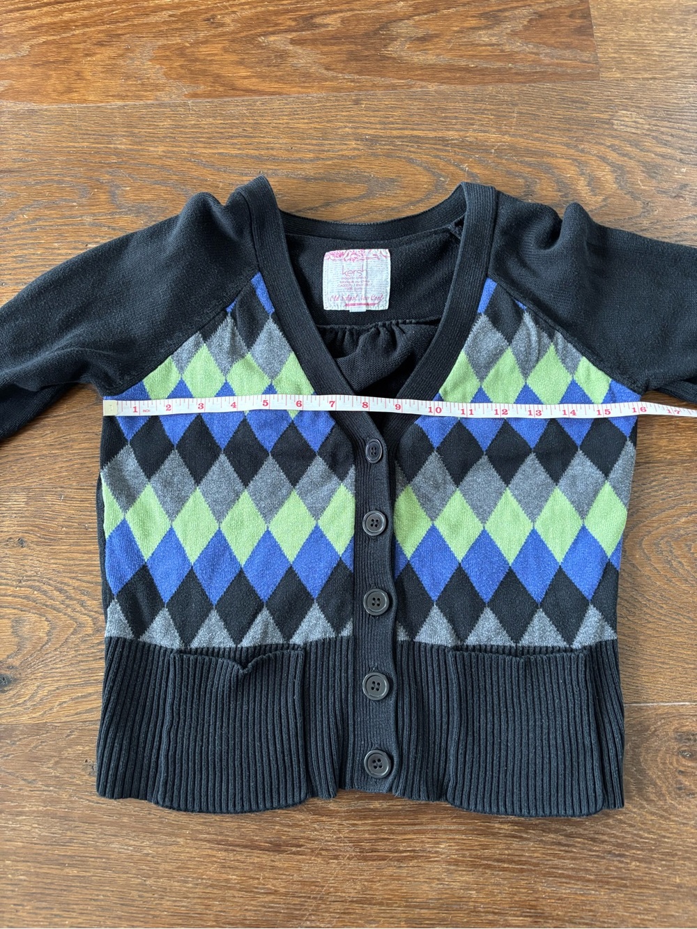 Y2K Argyle V-Neck Cardigan Sweater with Blue & Green Diamonds - Picture 10 of 12